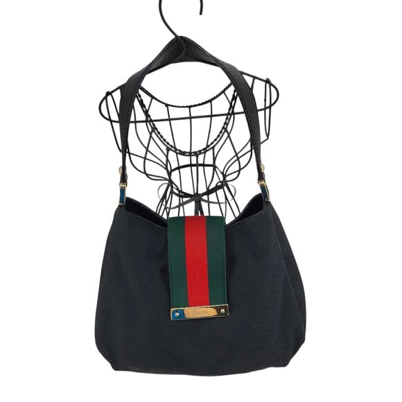 GUCCI Black GG Logo Canvas Hobo Bag - Picture 2 of 16